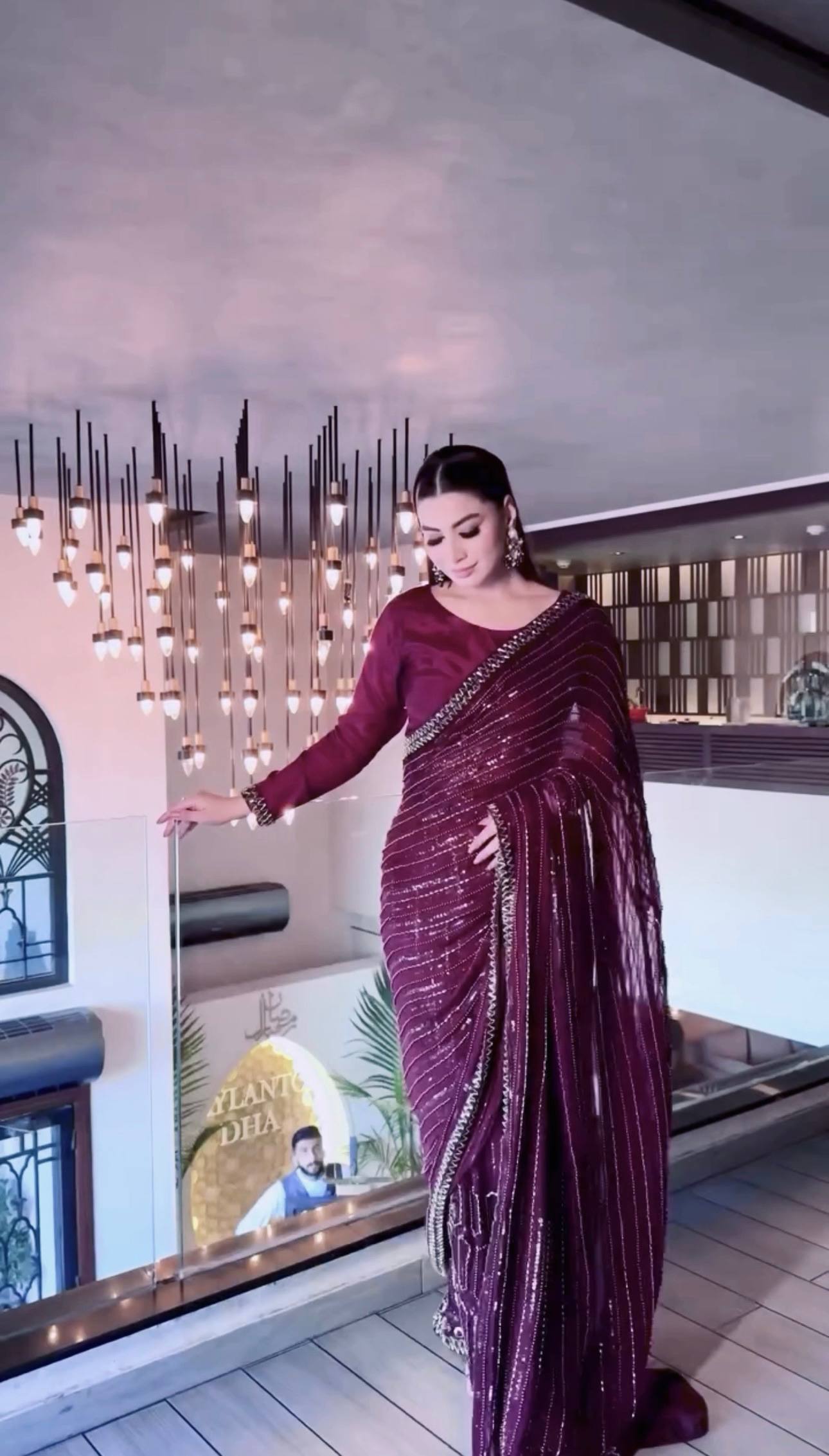 Wine Elegant Kasturi Silk Saree with Sequins & Thread Work