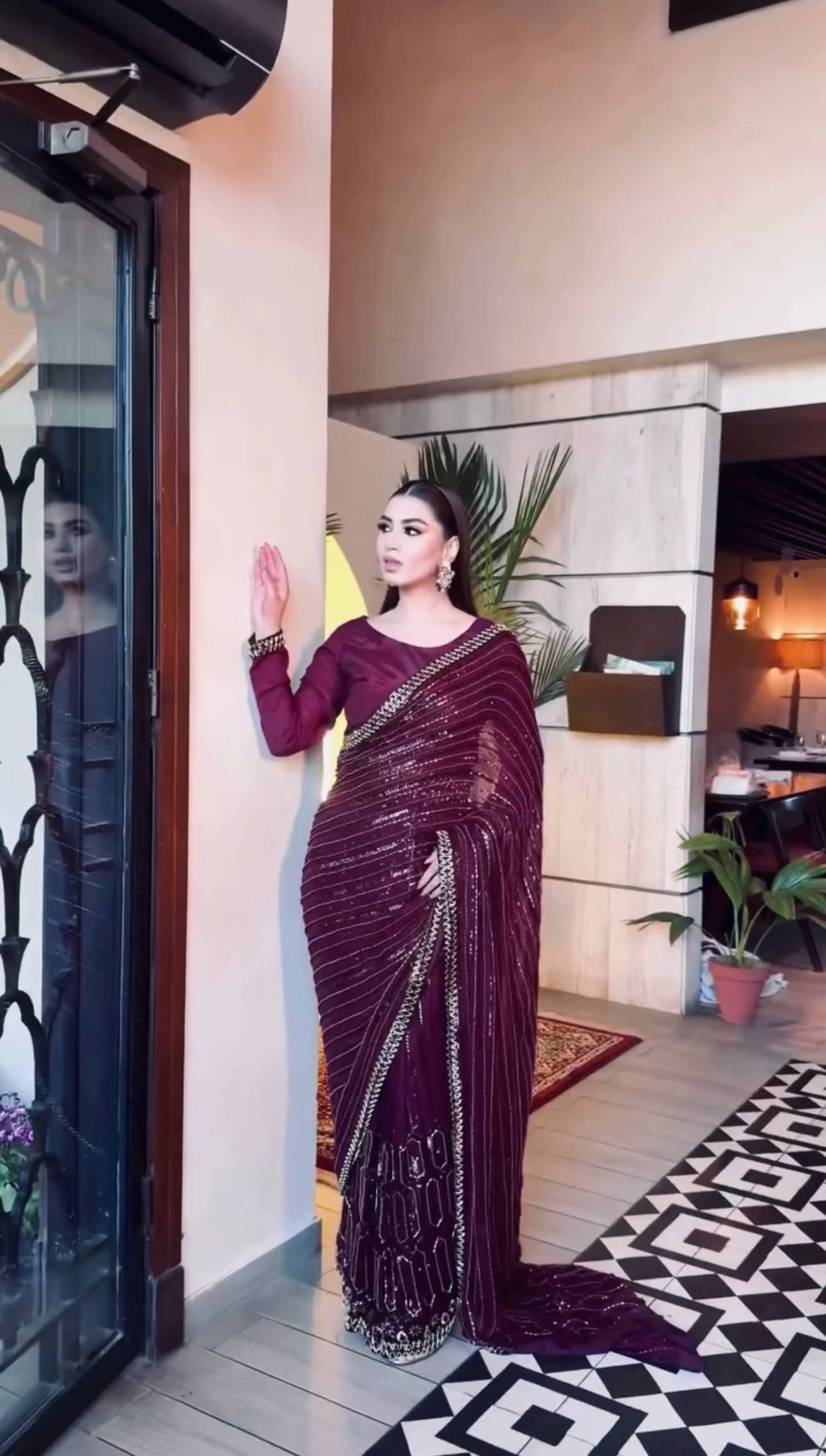 Wine Elegant Kasturi Silk Saree with Sequins & Thread Work