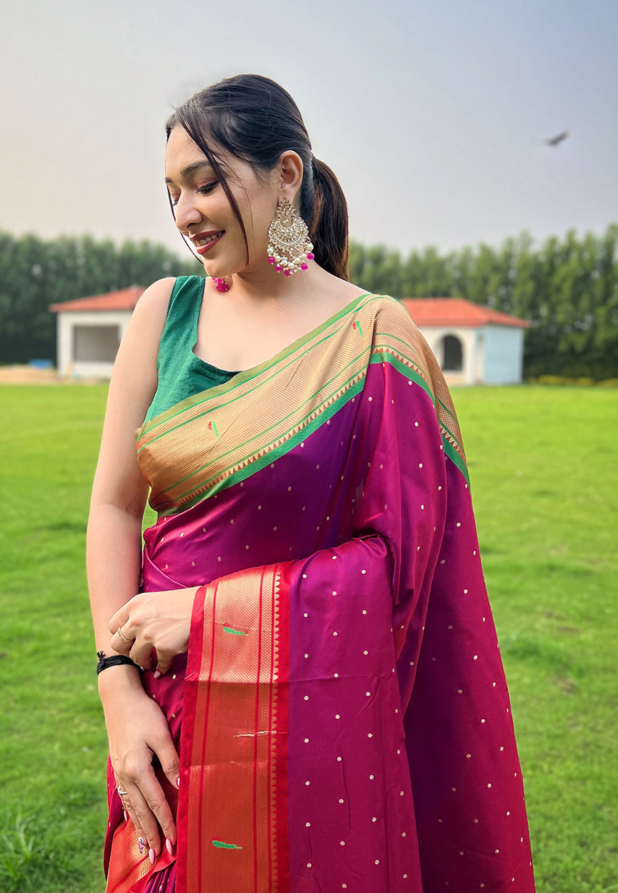 Wine Elegant Paithani Silk Saree with Jacquard Weaving
