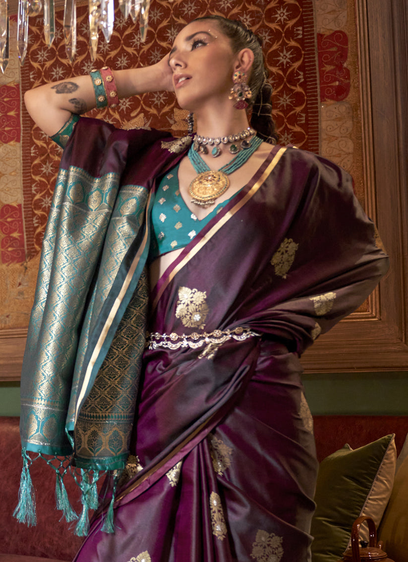 Wine Elegant Satin Silk Saree – Evening Cocktail & Dinner Party Wear