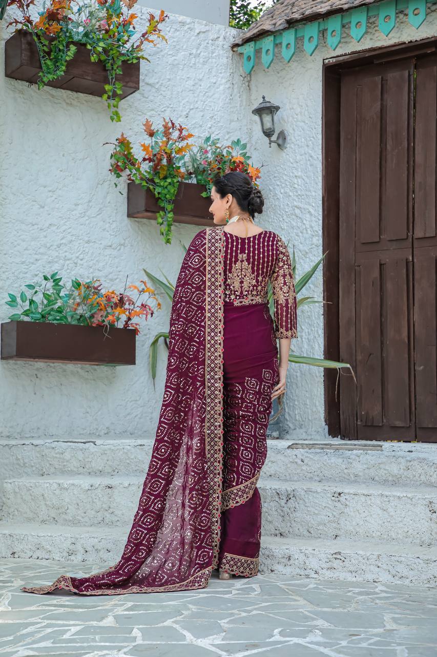 Wine Saree For Festive Gatherings to Glamorous Nights