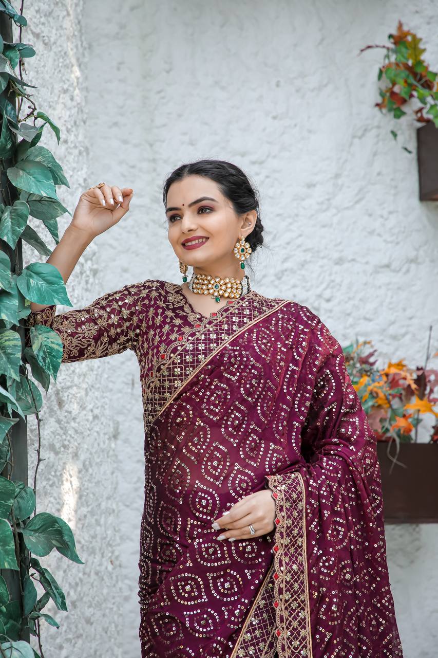 Wine Saree For Festive Gatherings to Glamorous Nights