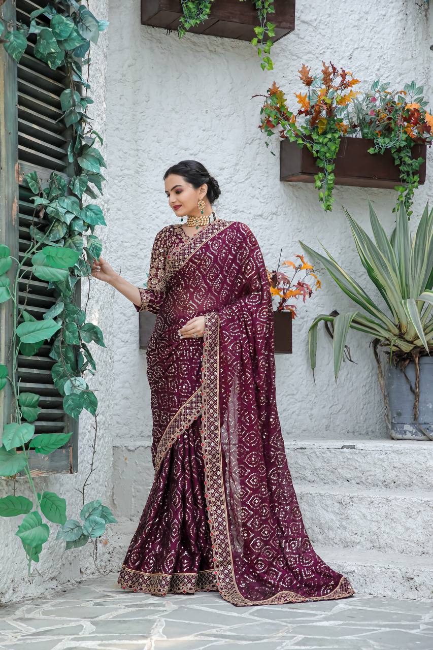 Wine Saree For Festive Gatherings to Glamorous Nights