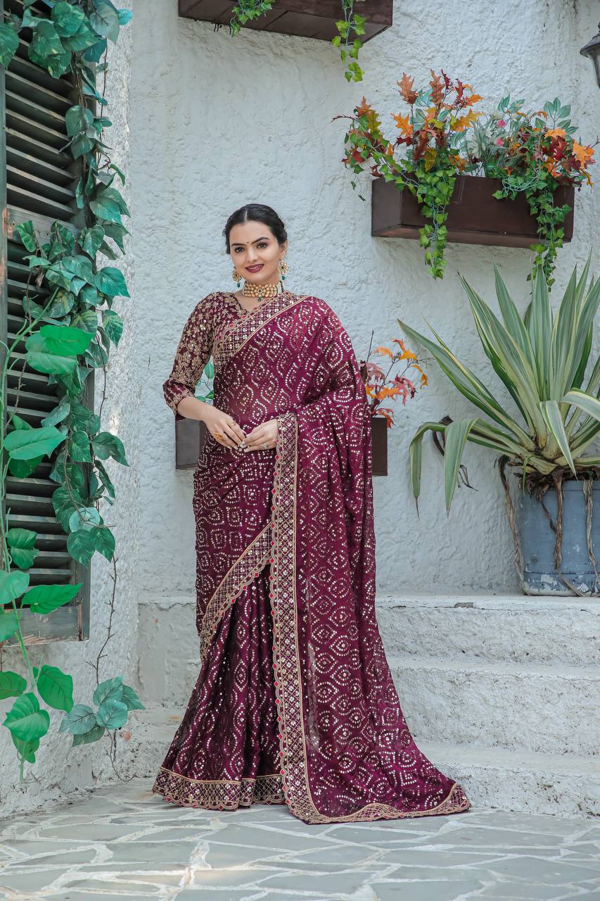 Wine Saree For Festive Gatherings to Glamorous Nights
