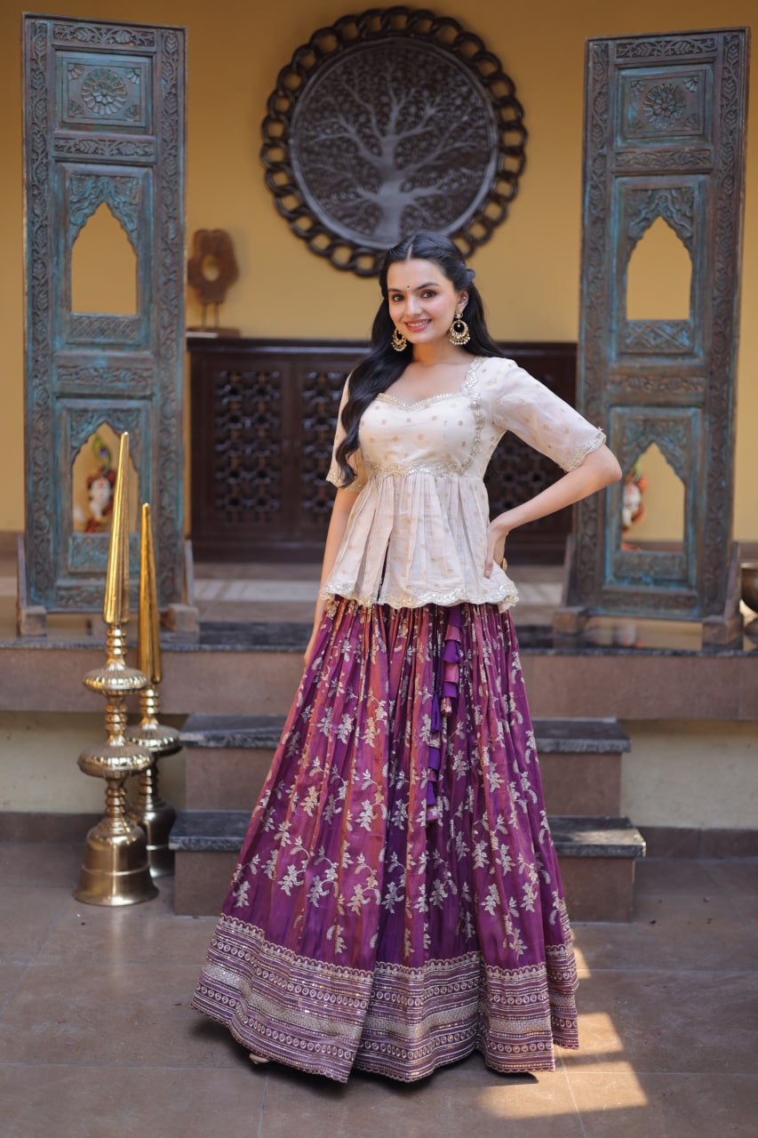 Wine Jacquard Designer Festive Lehenga