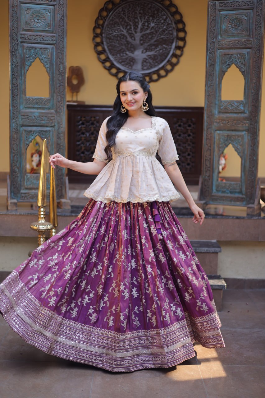Wine Jacquard Designer Festive Lehenga