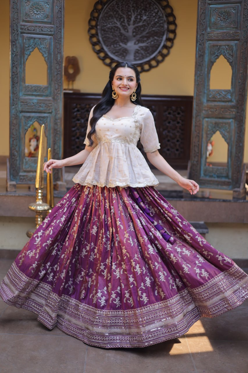 Wine Jacquard Designer Festive Lehenga