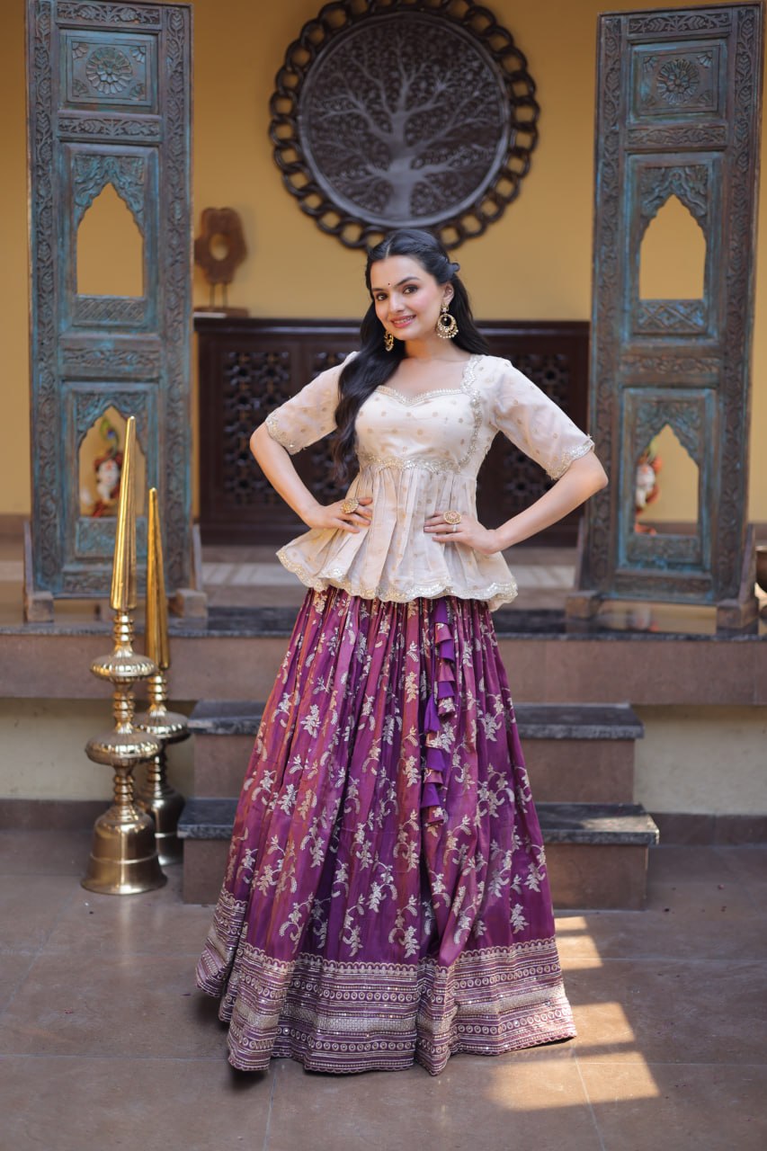 Wine Jacquard Designer Festive Lehenga