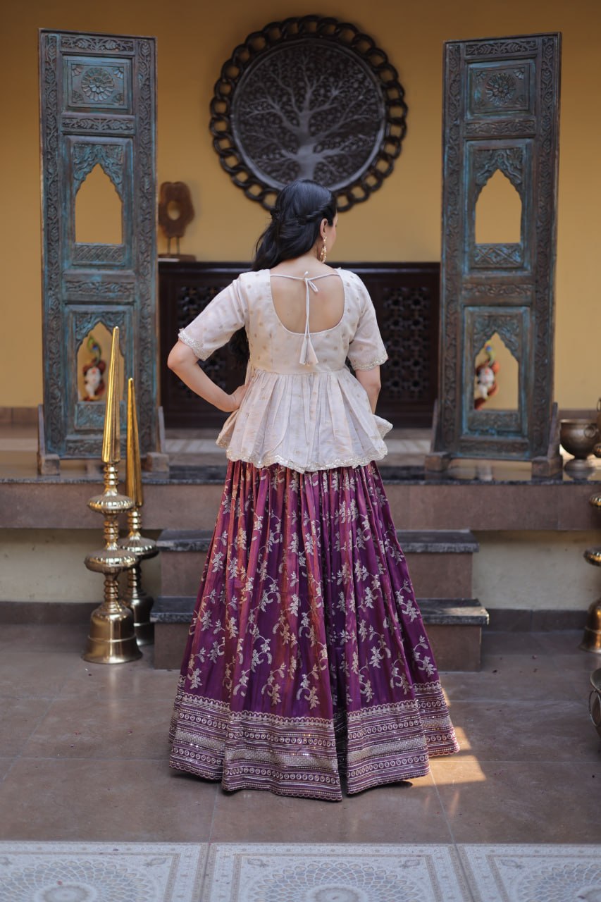 Wine Jacquard Designer Festive Lehenga