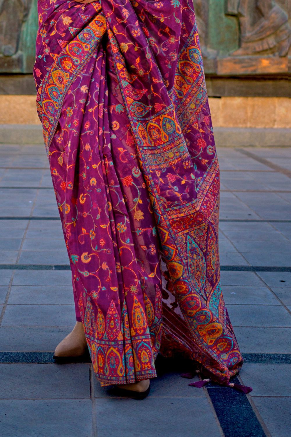 Wine Jamawar Woven Organza Silk Saree – Traditional Elegance with Blouse Piece