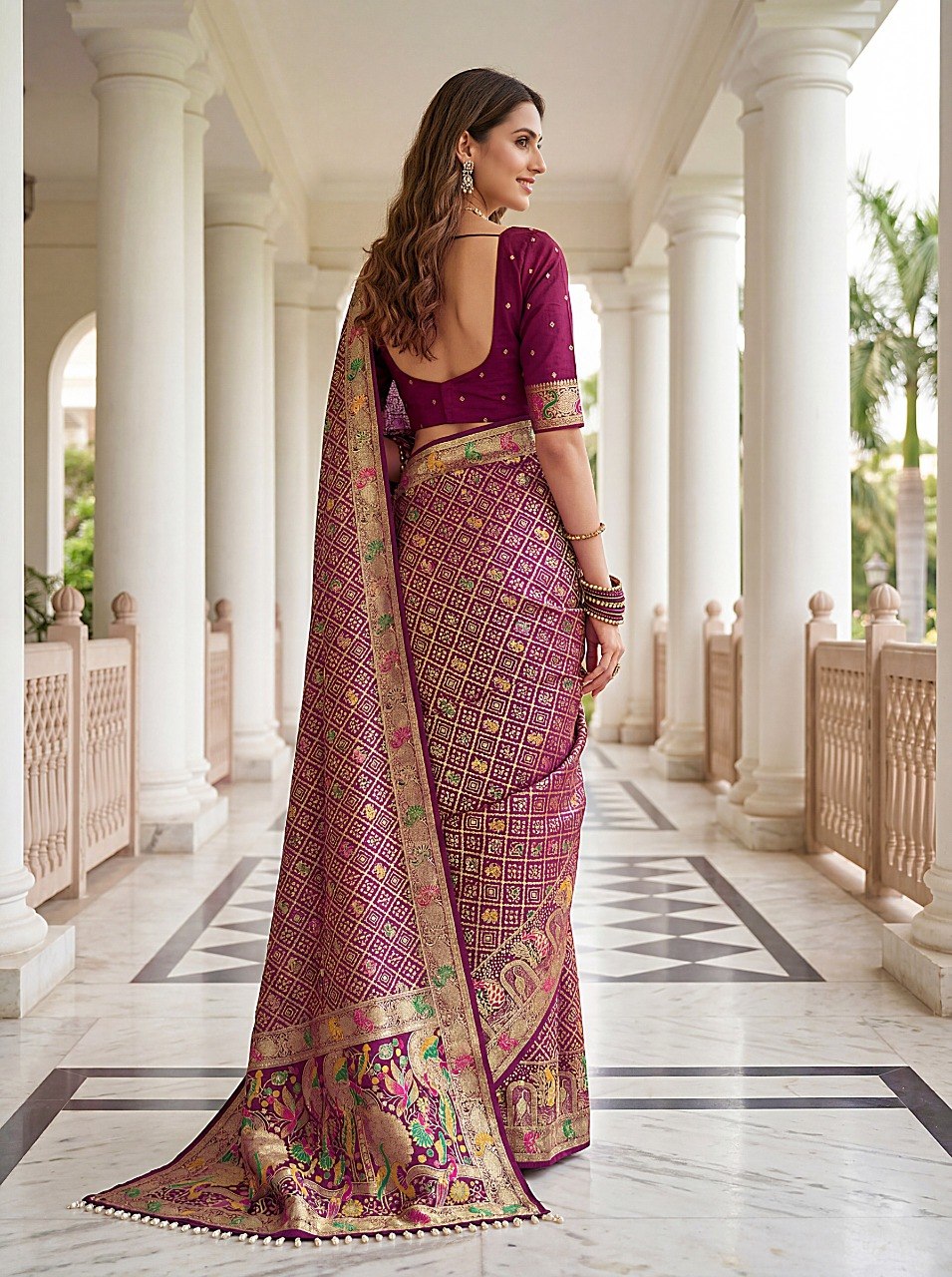 Wine Pure Nylon Saree With zari work