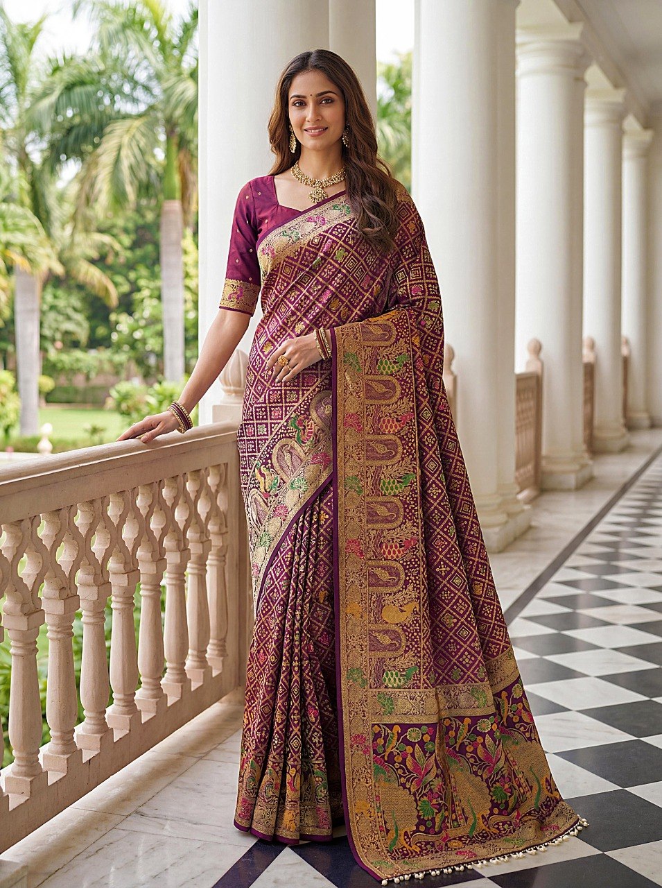 Wine Pure Nylon Saree With zari work