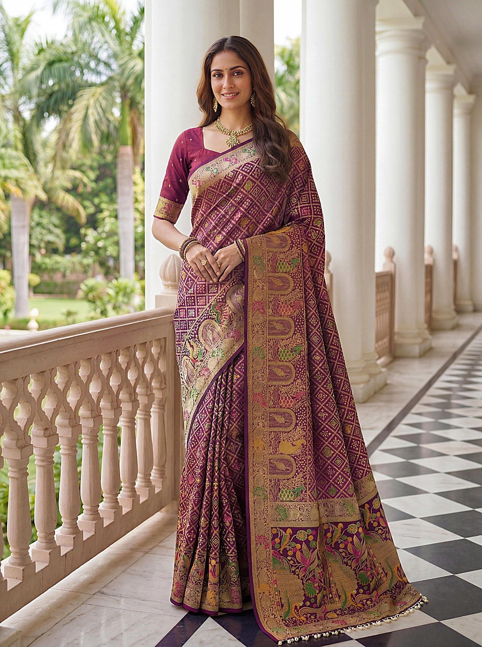 Wine Pure Nylon Saree With zari work