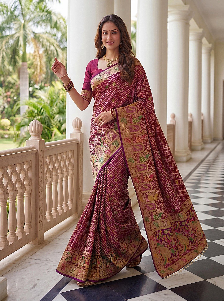 Wine Pure Nylon Saree With zari work