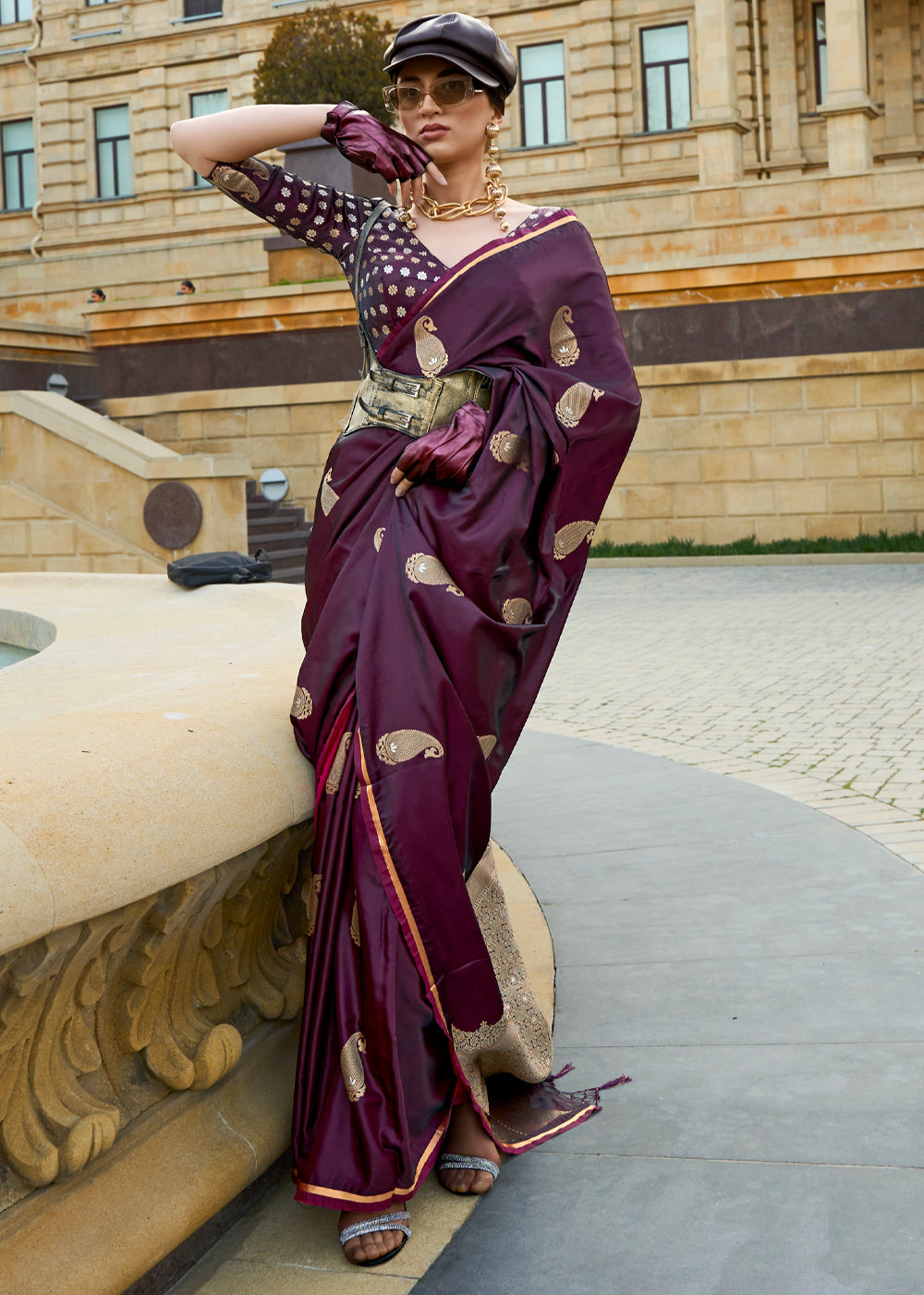 Wine Regal Banarasi Satin Silk Saree – Timeless Elegance