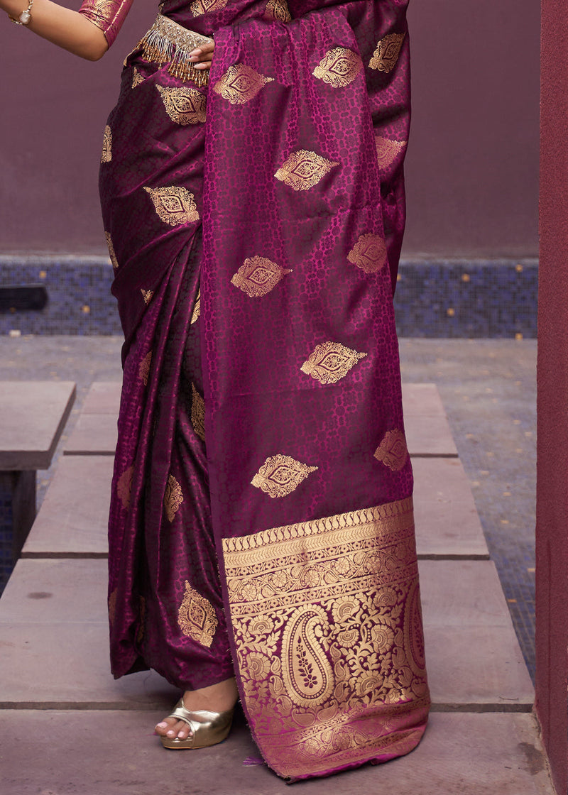 Wine Regal Woven Pure Silk Banarasi Saree
