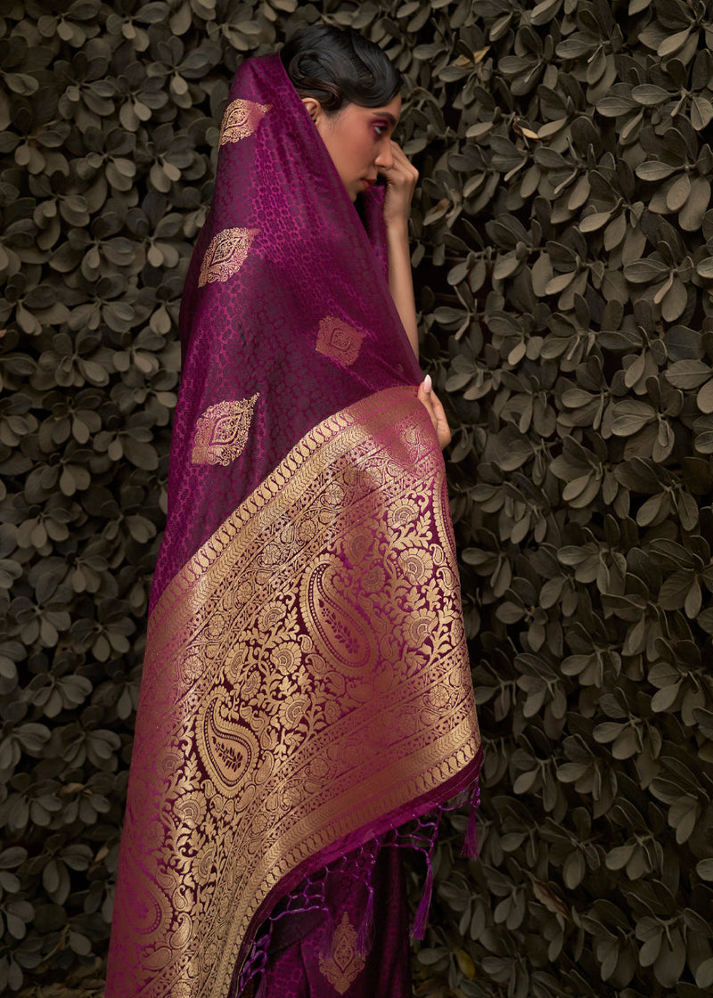 Wine Regal Woven Pure Silk Banarasi Saree