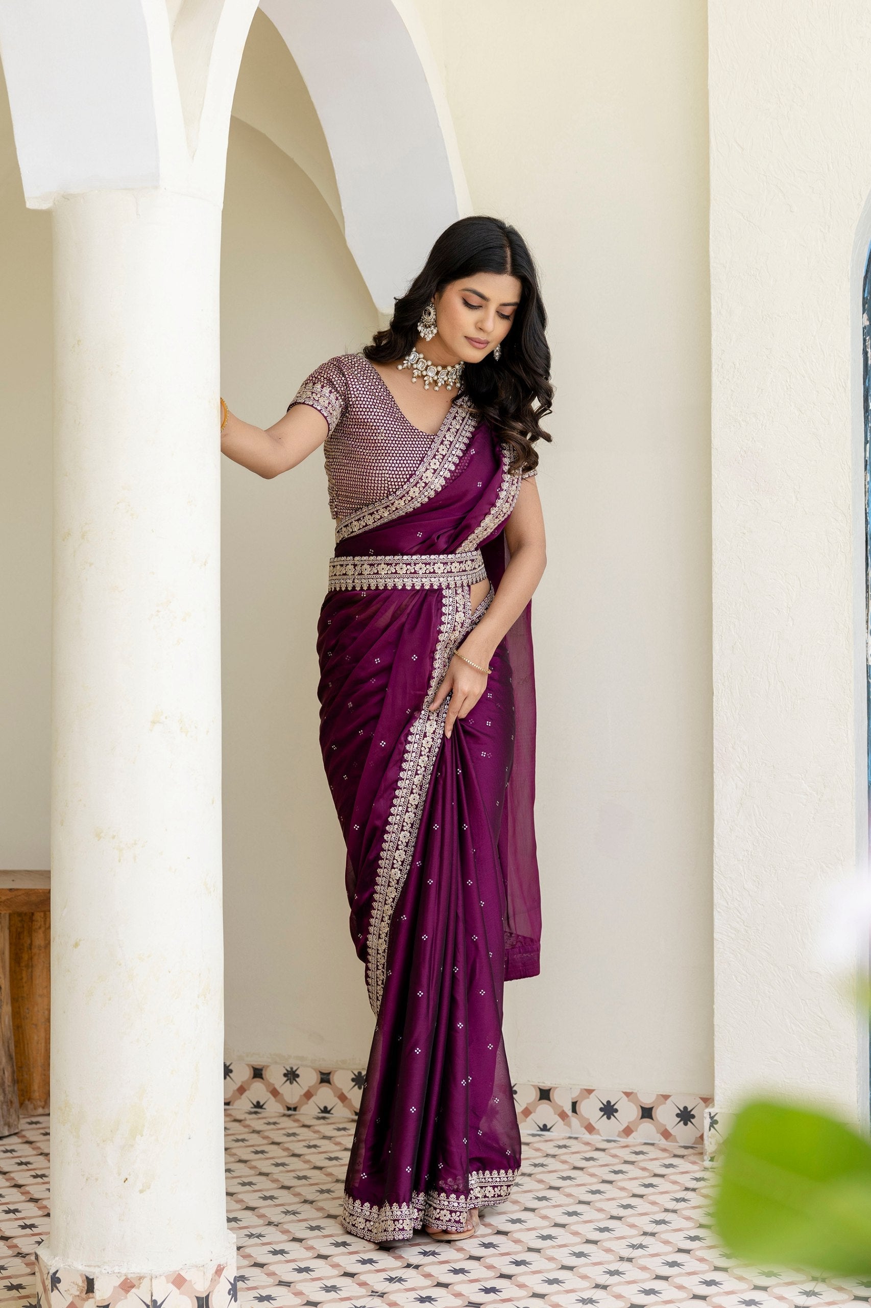Wine Royal Kasturi Silk Saree with Zari, Dori, Foil & 4mm Sequins Work – Festive Edition