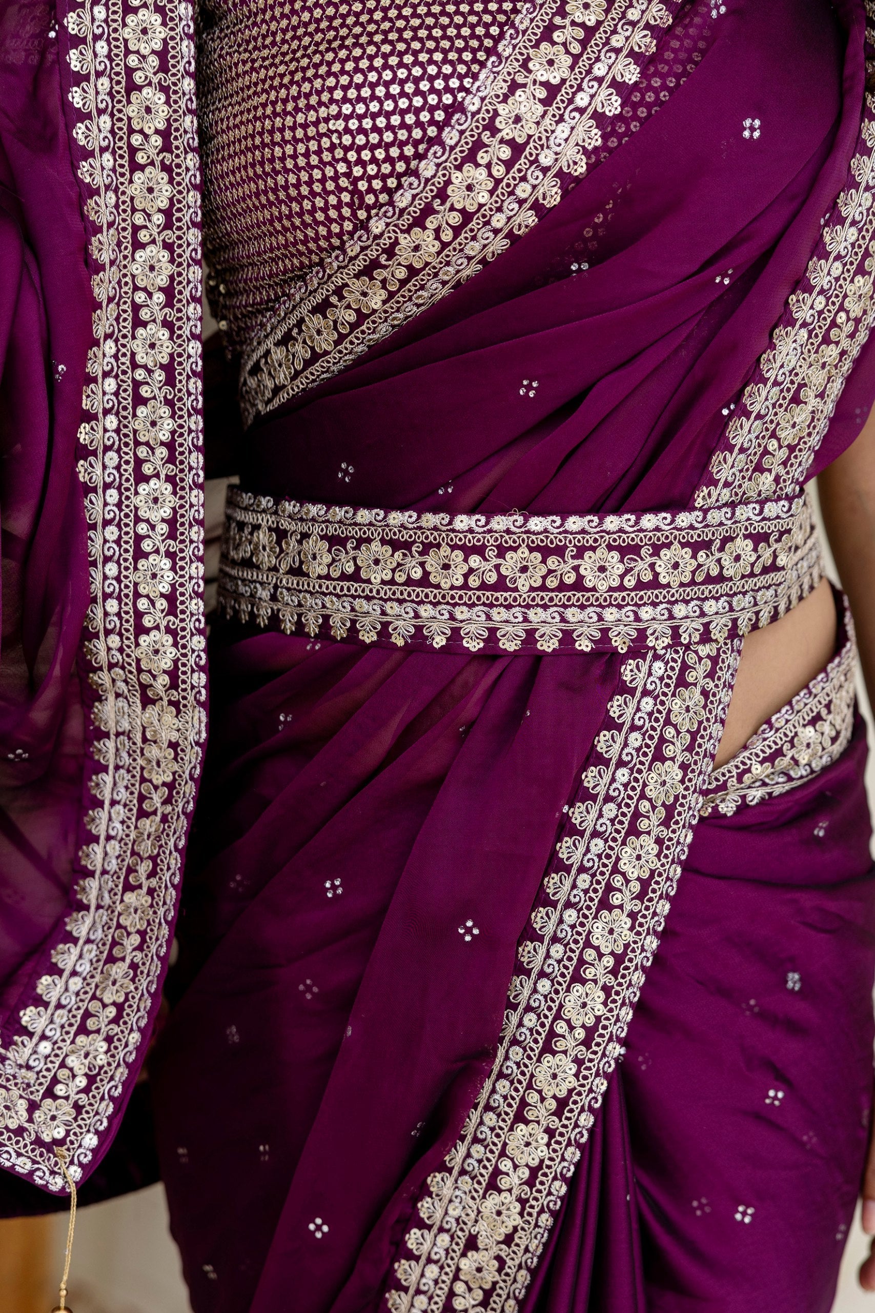Wine Royal Kasturi Silk Saree with Zari, Dori, Foil & 4mm Sequins Work – Festive Edition