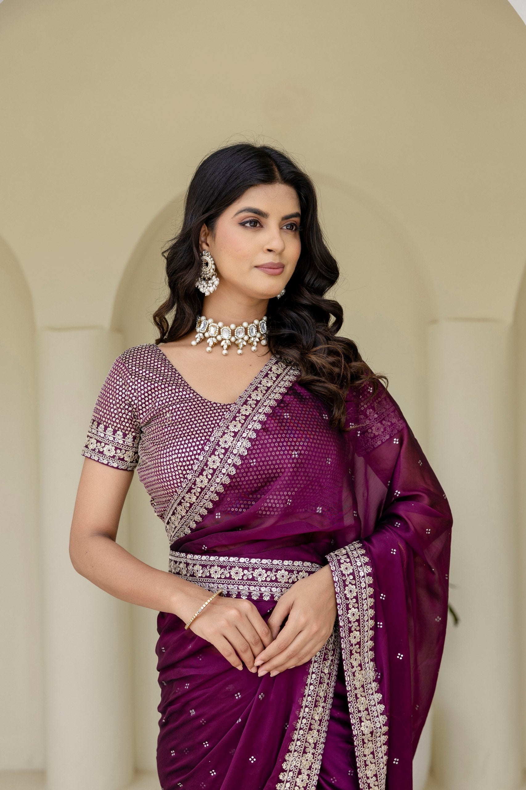 Wine Royal Kasturi Silk Saree with Zari, Dori, Foil & 4mm Sequins Work – Festive Edition