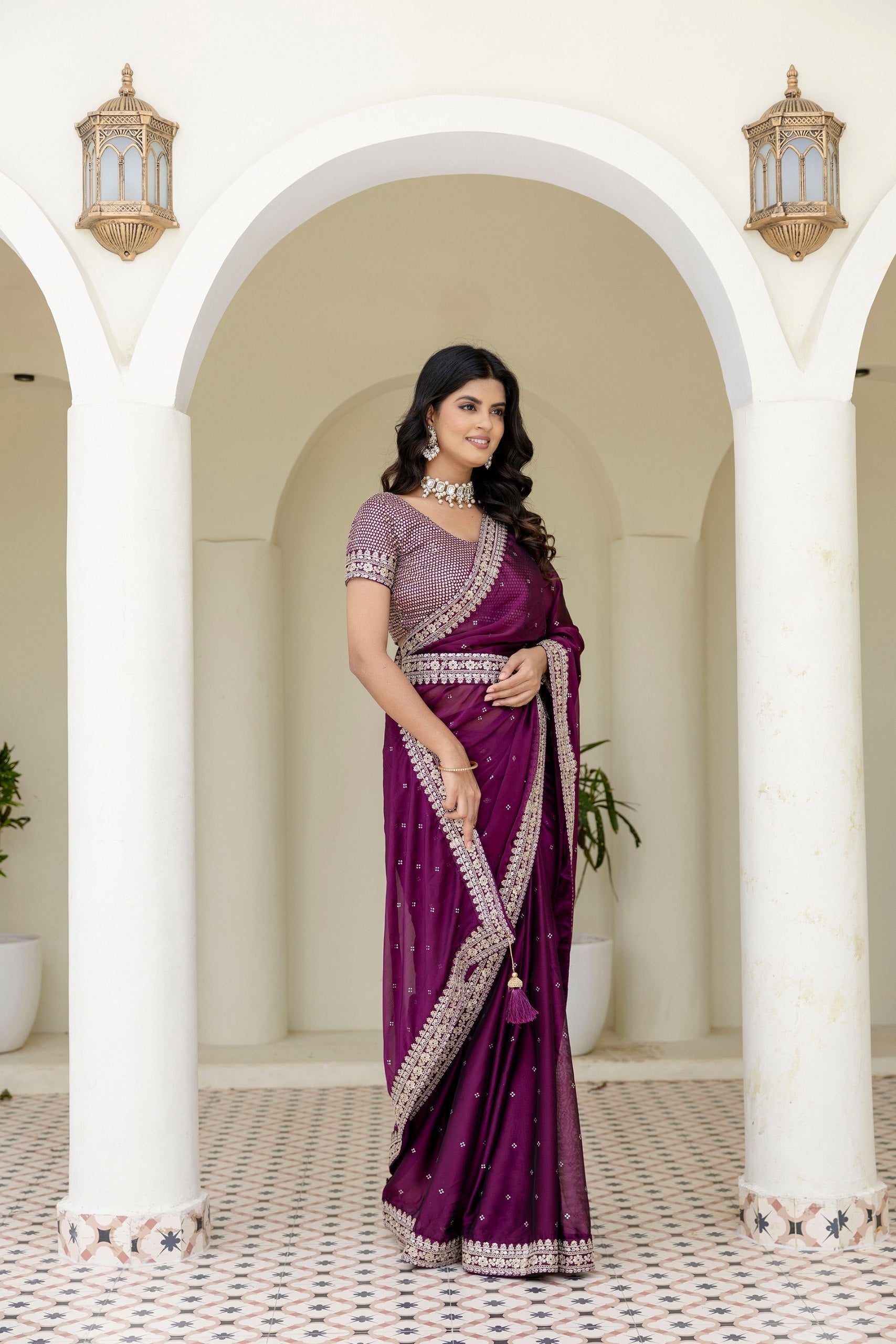 Wine Royal Kasturi Silk Saree with Zari, Dori, Foil & 4mm Sequins Work – Festive Edition