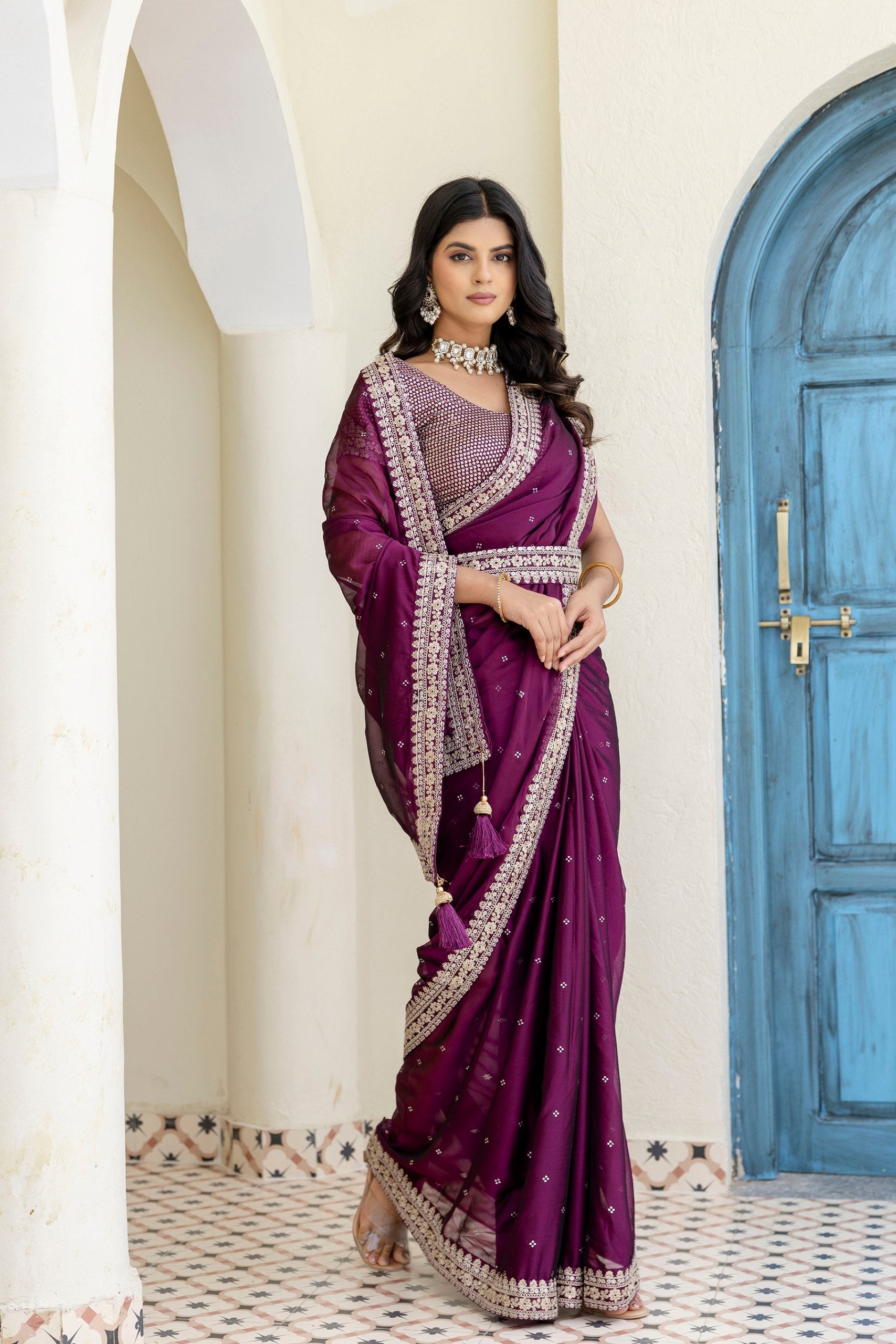 Wine Royal Kasturi Silk Saree with Zari, Dori, Foil & 4mm Sequins Work – Festive Edition