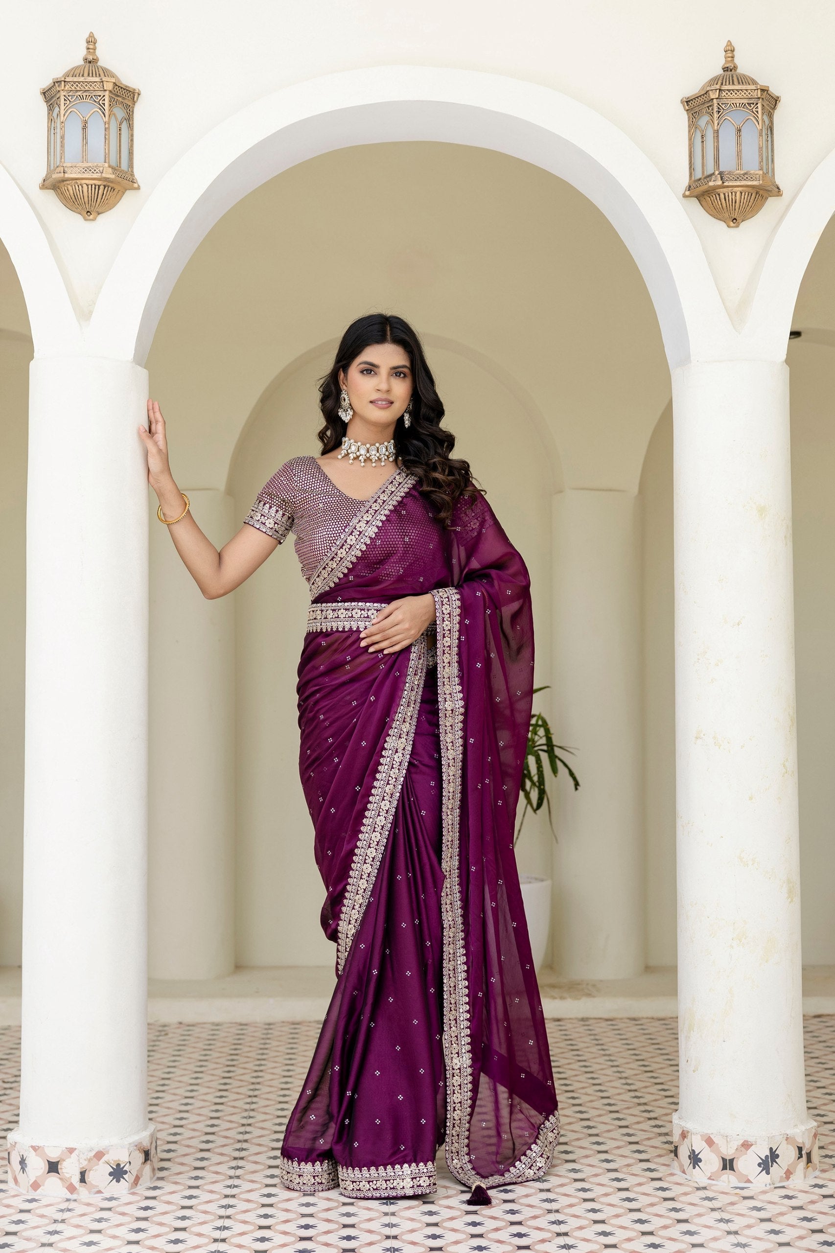 Wine Royal Kasturi Silk Saree with Zari, Dori, Foil & 4mm Sequins Work – Festive Edition