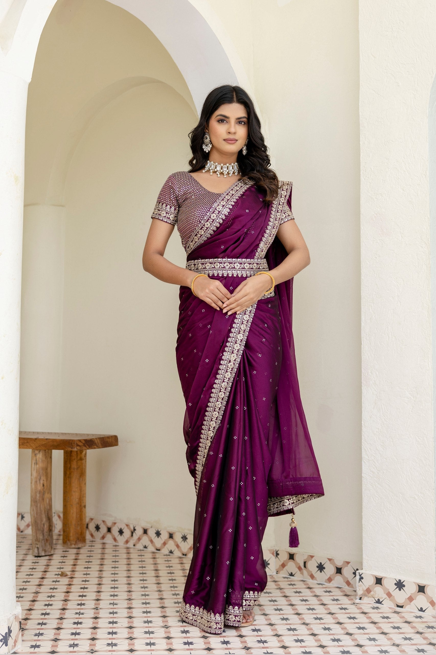 Wine Royal Kasturi Silk Saree with Zari, Dori, Foil & 4mm Sequins Work – Festive Edition