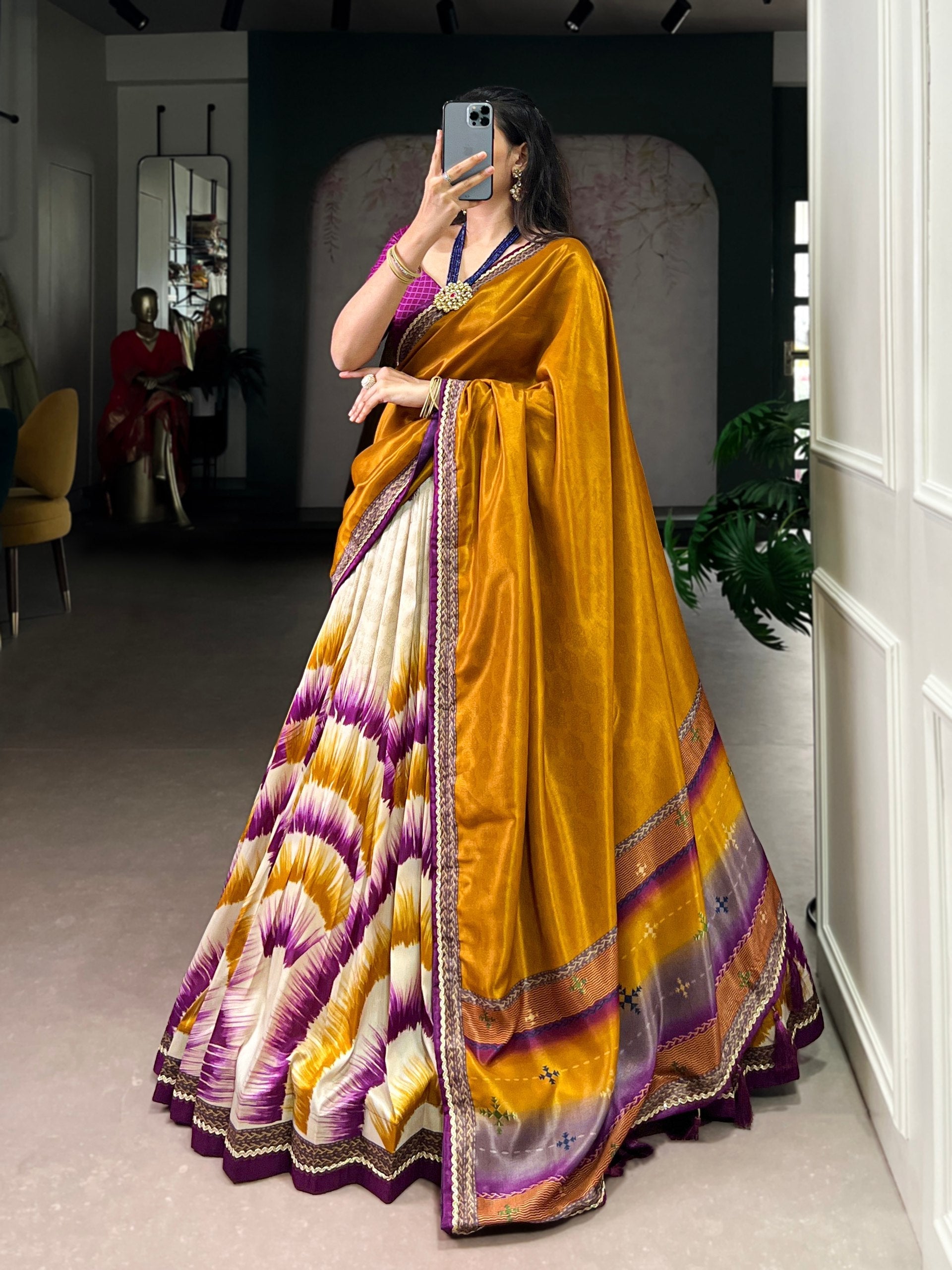Wine Royal Tie‑Dye Dream Lehenga Set – Handcrafted Tasar Silk with Lace & Tassel Dupatta