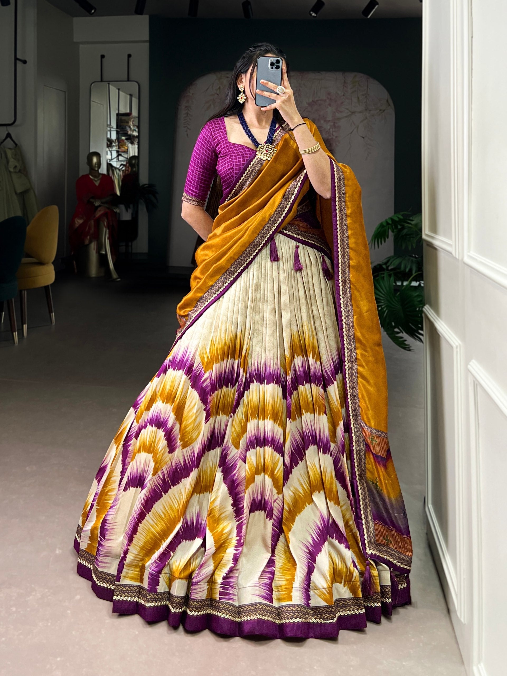 Wine Royal Tie‑Dye Dream Lehenga Set – Handcrafted Tasar Silk with Lace & Tassel Dupatta