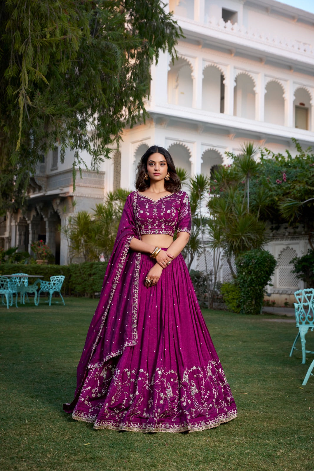 Wine Sequin Embroidered Vichitra Silk Lehenga Choli Set