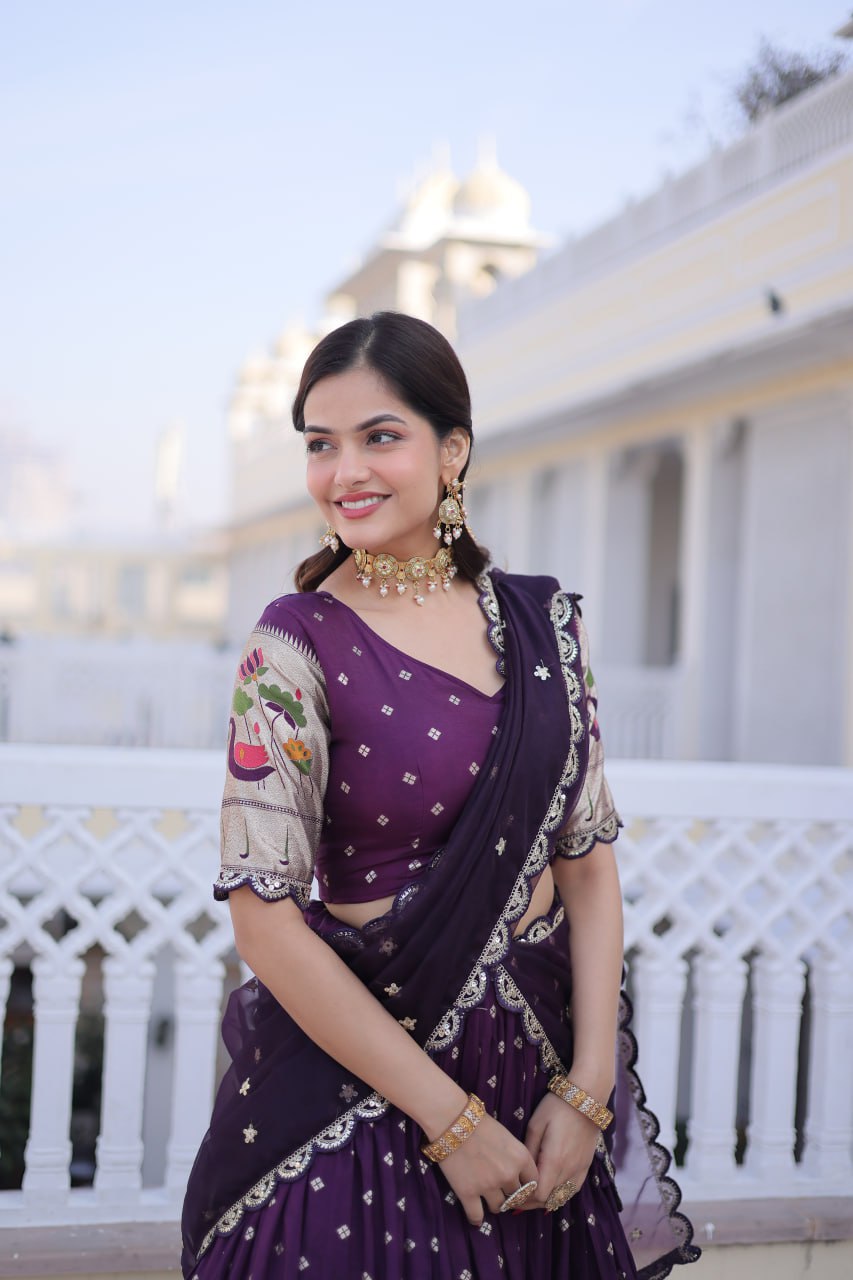 Wine Silk Meena Weaving Lehenga