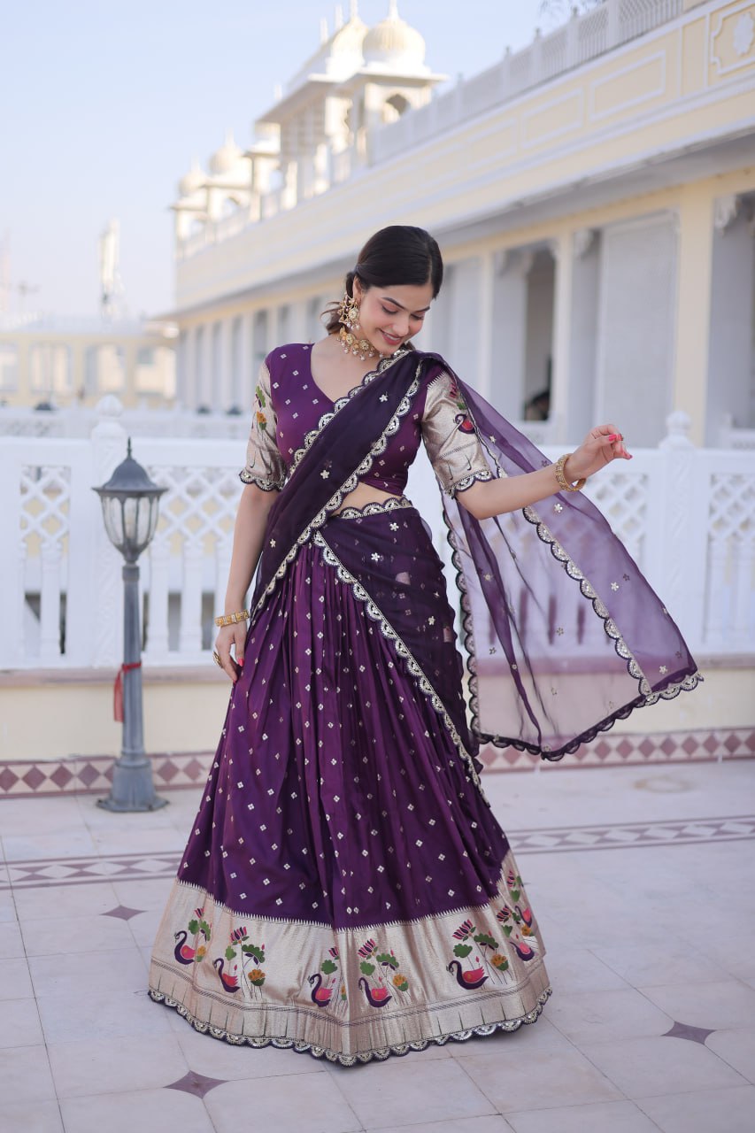 Wine Silk Meena Weaving Lehenga