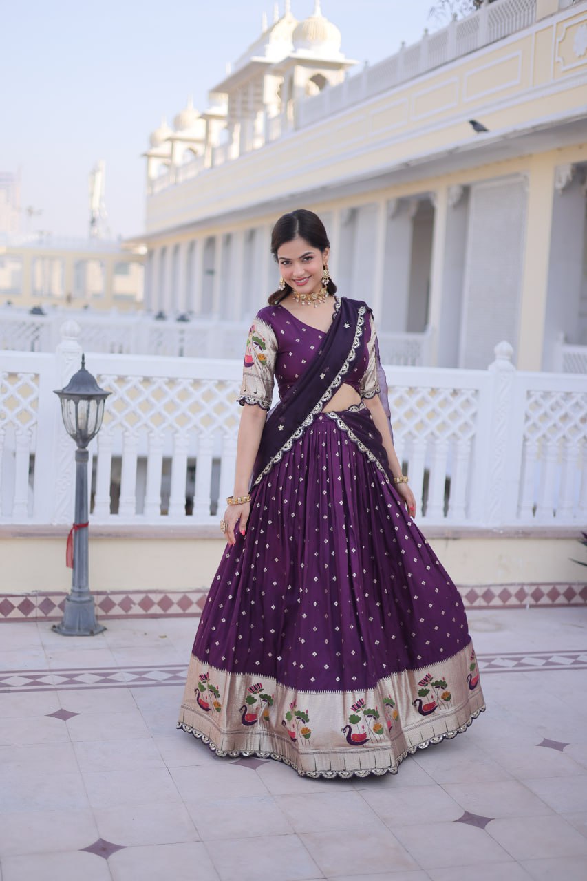 Wine Silk Meena Weaving Lehenga