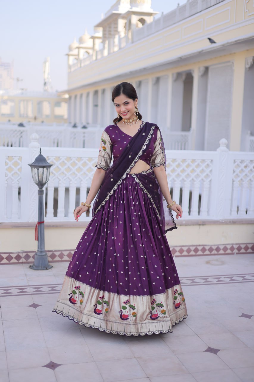 Wine Silk Meena Weaving Lehenga