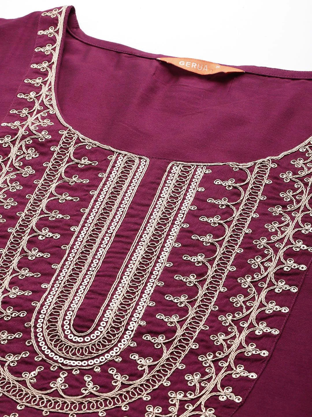 Anouk Wine Yoke Design Silk Blend Straight Suit With Dupatta