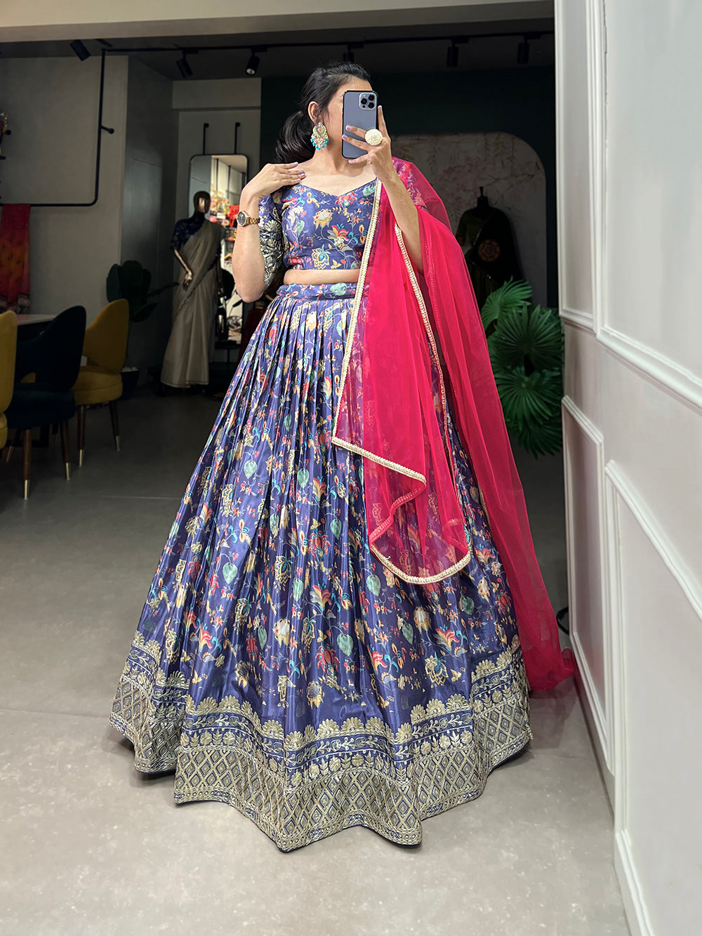 Lavender Color Digital Printed Sequins And Embroider Work Chinon Weeding Lehenga Choli