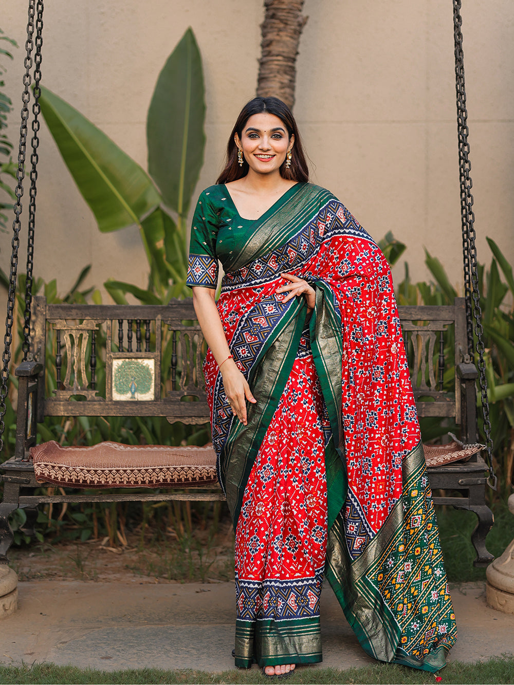 Red Color Patola with Foil Printed Dola Silk Saree