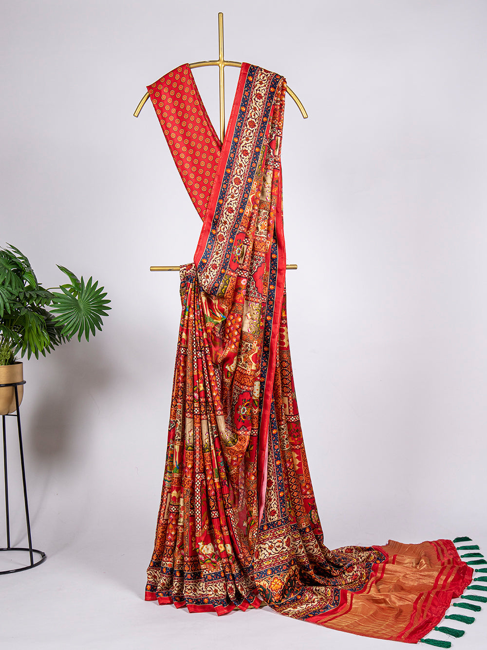 Red Color Digital Printed Pure Gaji Silk Saree