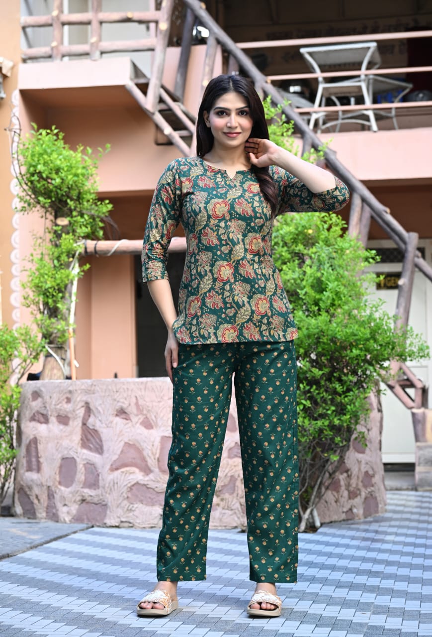 Women's Cotton Night Suit Set with Pocketed Pyjama