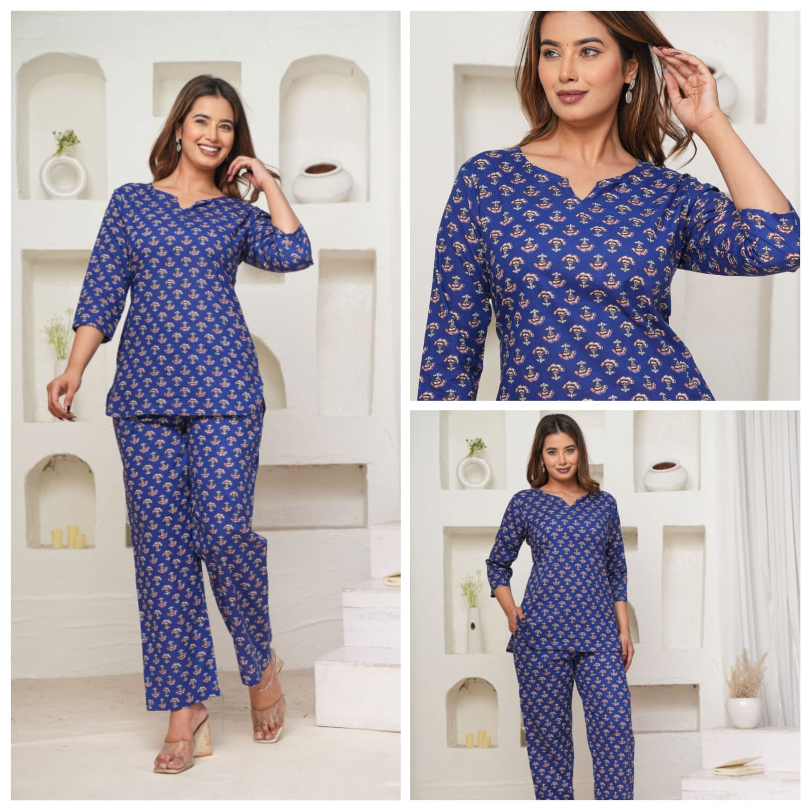 Women's Cotton Night Suit Set with Pocketed Pyjama