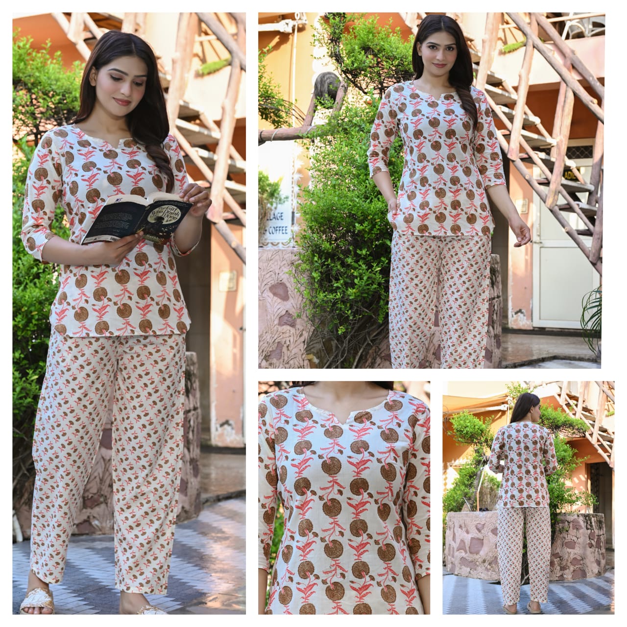 Women's Cotton Night Suit Set with Pocketed Pyjama