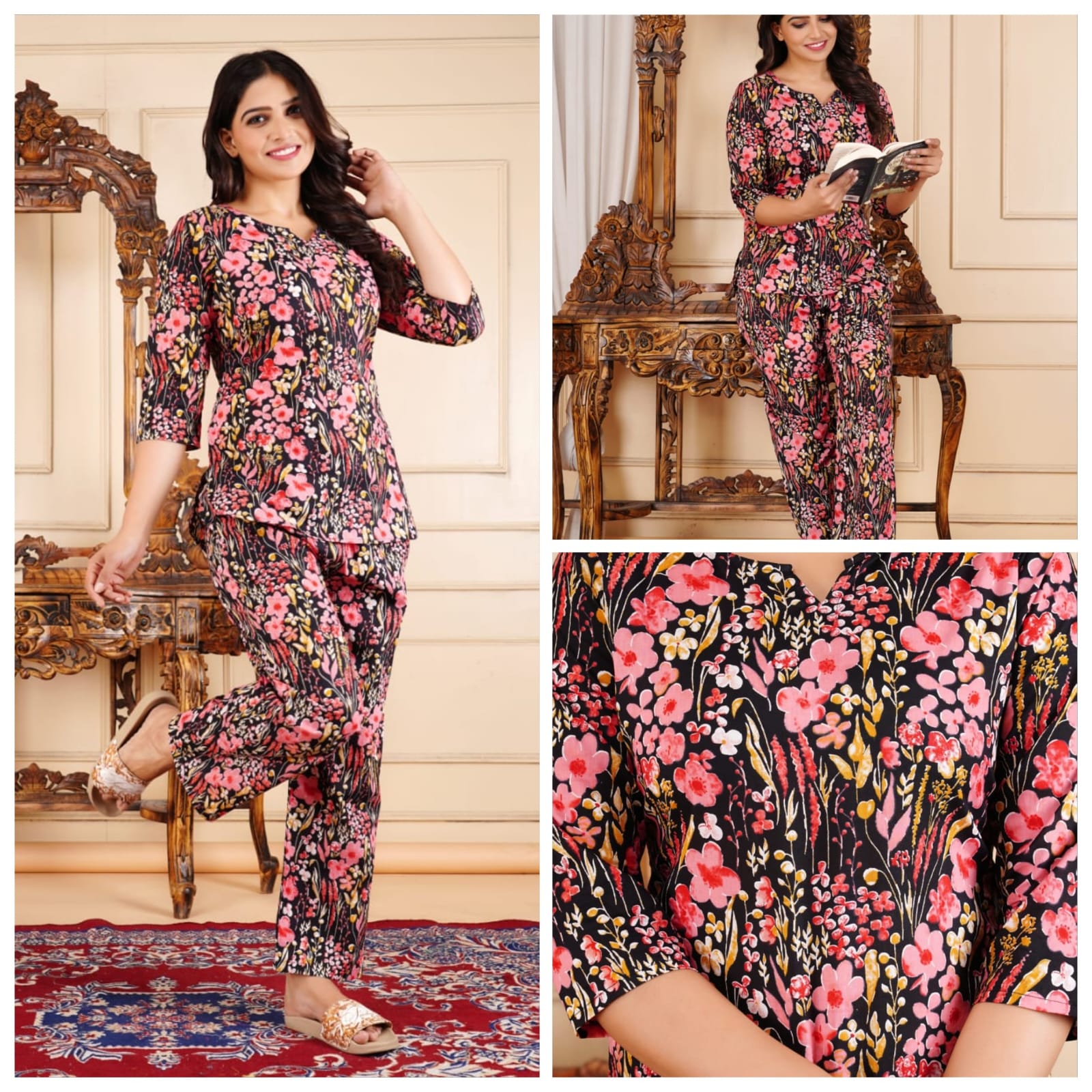 Women's Cotton Night Suit Set with Pocketed Pyjama