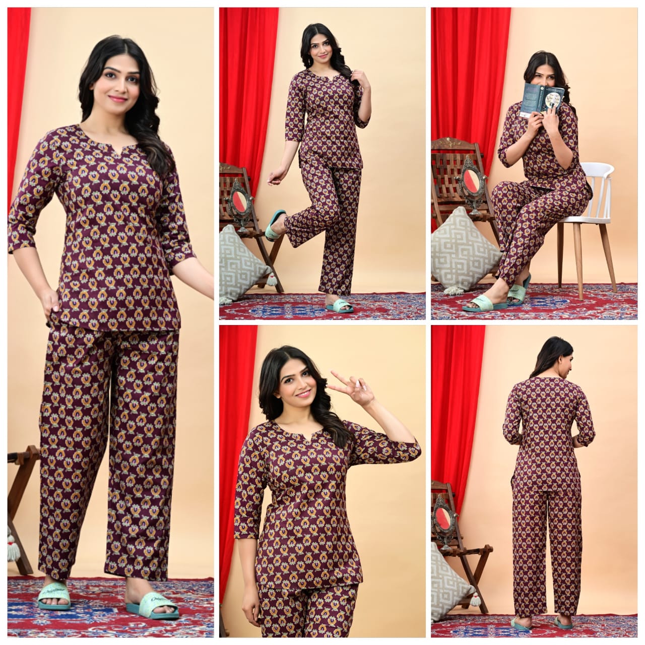 Women's Cotton Night Suit Set with Pocketed Pyjama