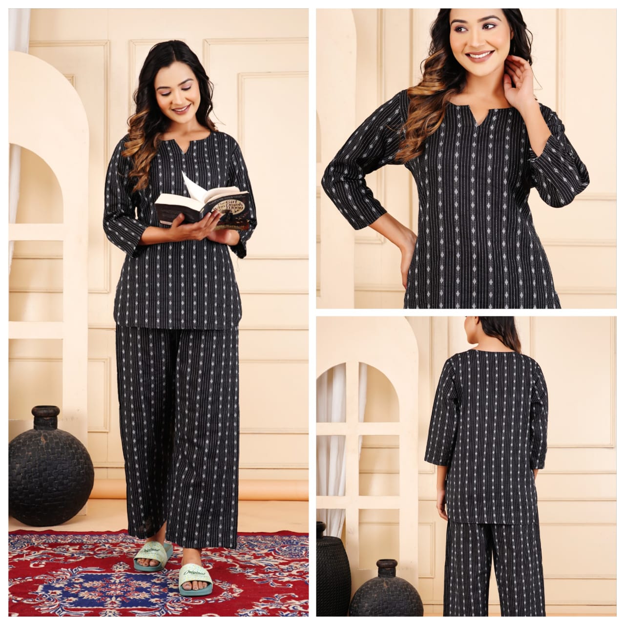 Women's Cotton Night Suit Set with Pocketed Pyjama