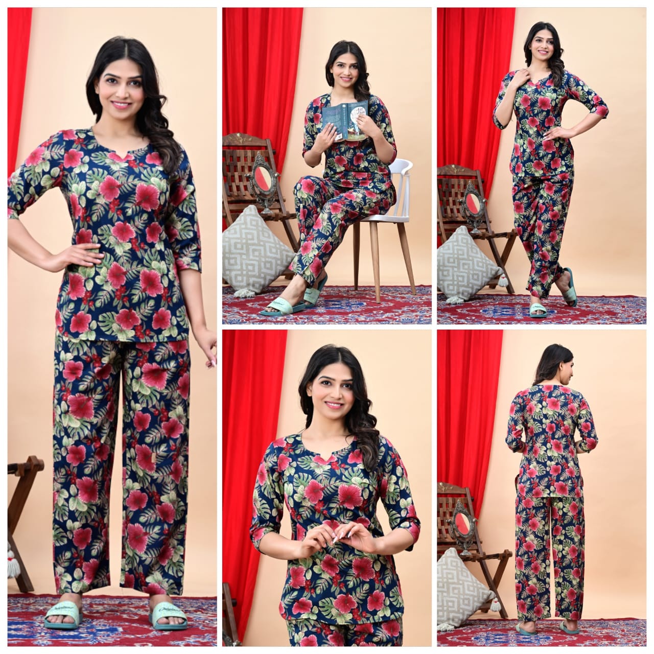Women's Cotton Night Suit Set with Pocketed Pyjama