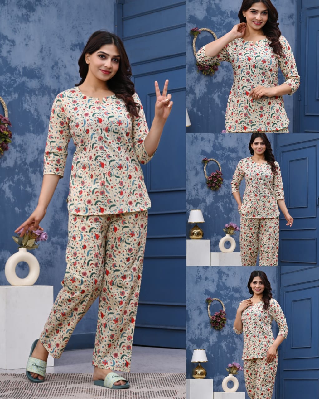 Women's Cotton Night Suit Set with Pocketed Pyjama