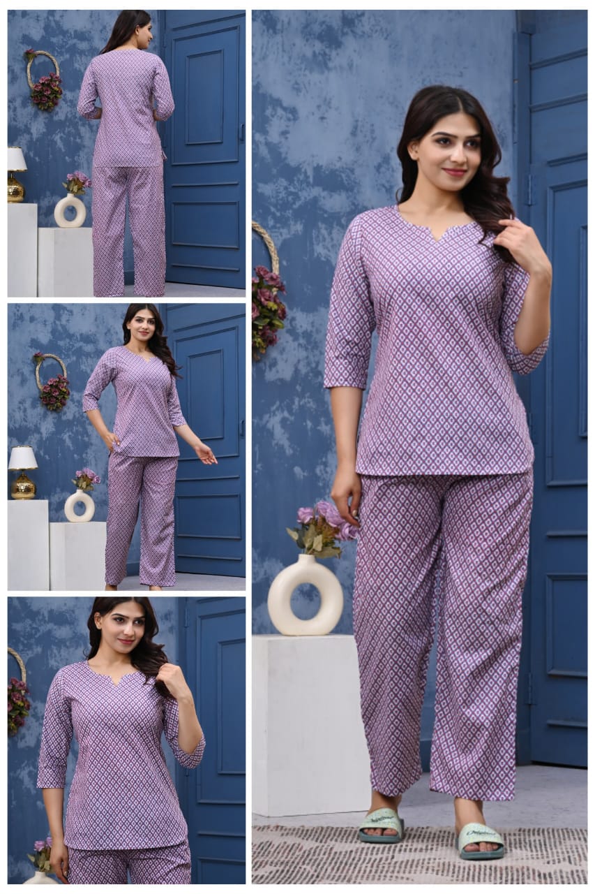 Women's Cotton Night Suit Set with Pocketed Pyjama
