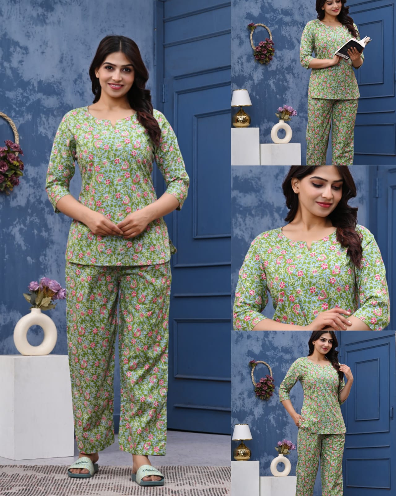 Women's Cotton Night Suit Set with Pocketed Pyjama