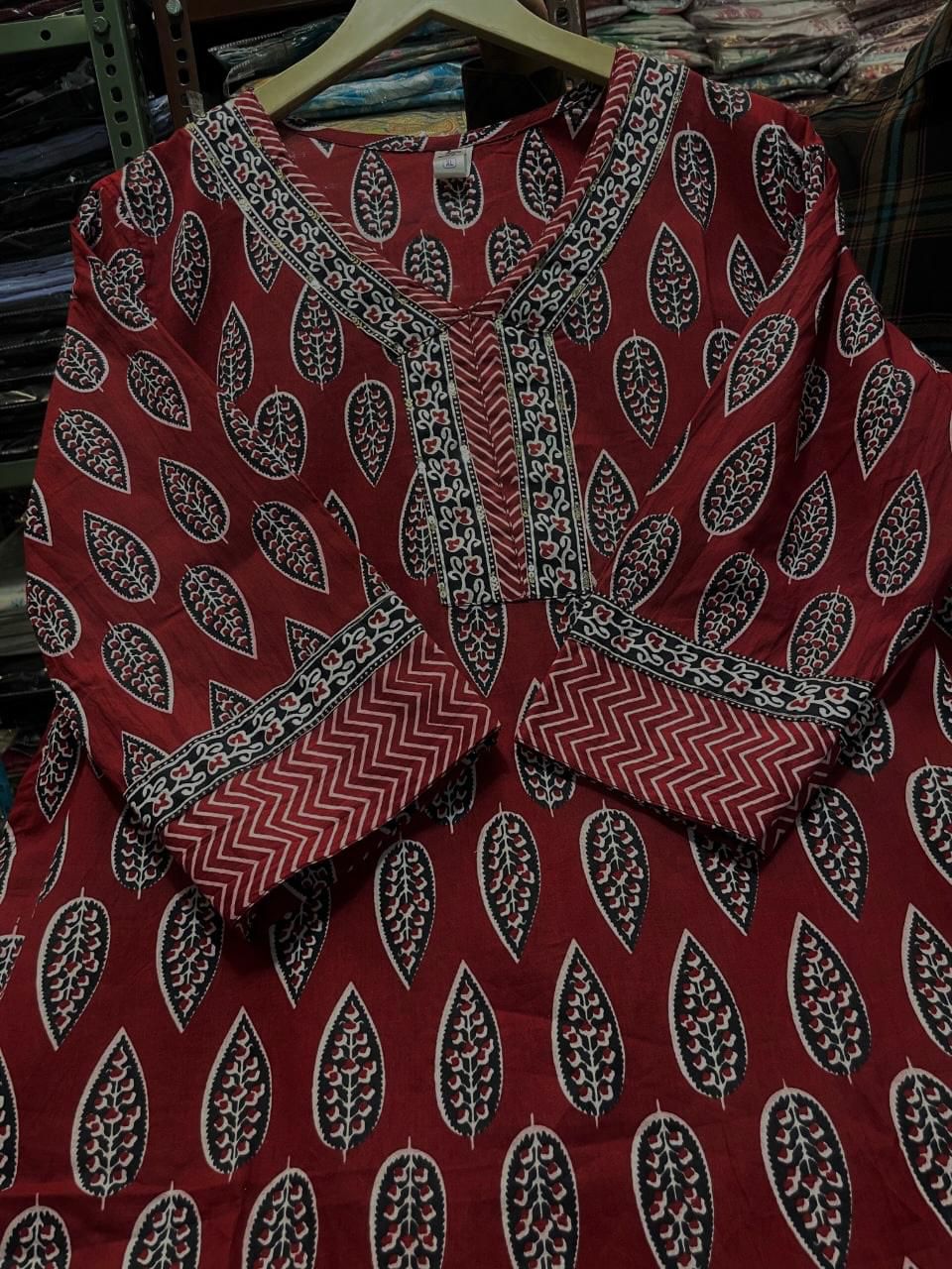 Women's Printed Cotton Kurta Set with Pant & Dupatta - Yoke Work Detail